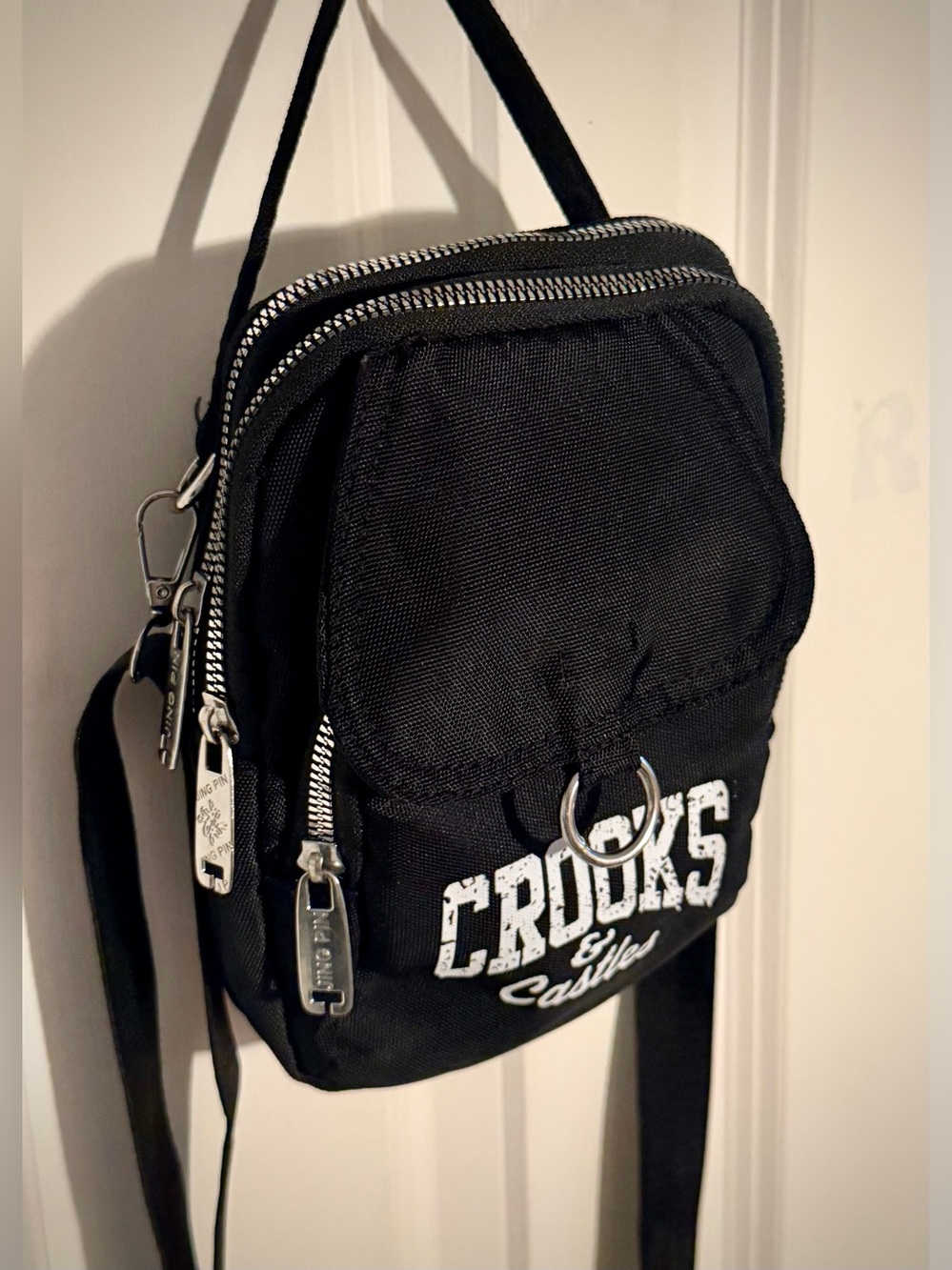 Crooks & Castles Black Compact Sling Bag
